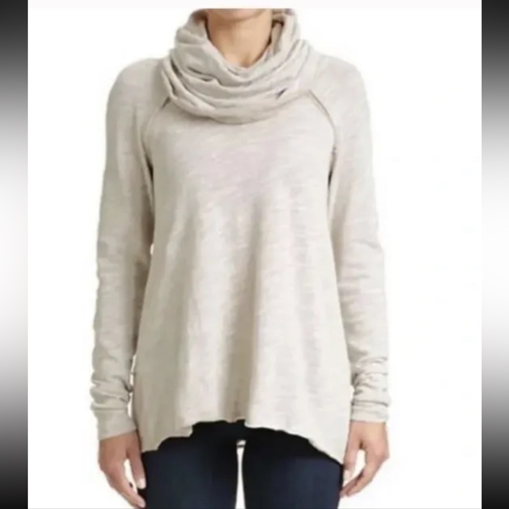 Free People Beach size XS/S Oversized Tan Cocoon cowlneck pullover long sleeve - Picture 3 of 13